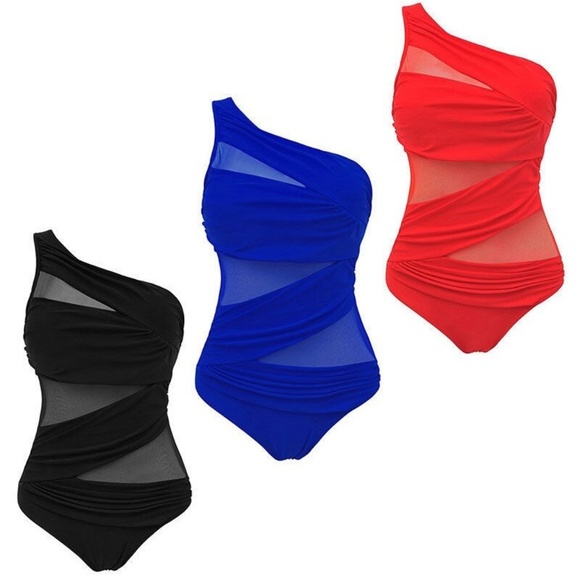 NEW WOMEN'S PLUS SIZE SWIMSUIT OBLIQUE SHOULDER 1 PIECE BIKINI BATHING SUIT - Picture 2 of 5